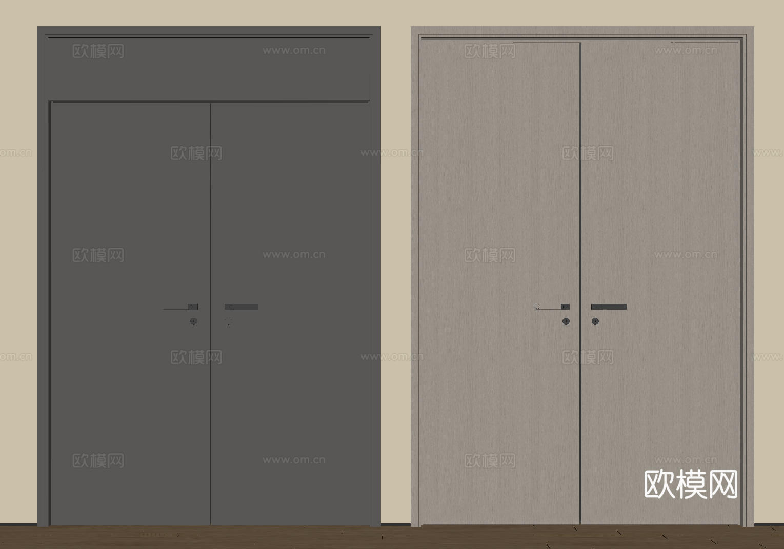 现代极简双开门 中古平开门 入户门 防盗门 通顶对开门 别墅su模型