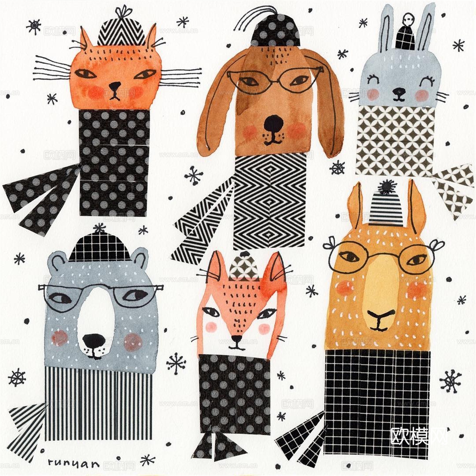 可爱动物手绘创意童趣插画猫咪动物插画治愈系插画可爱儿童插画下载