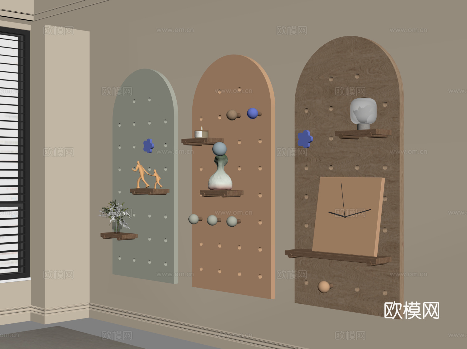 现代洞洞板 装饰板su模型