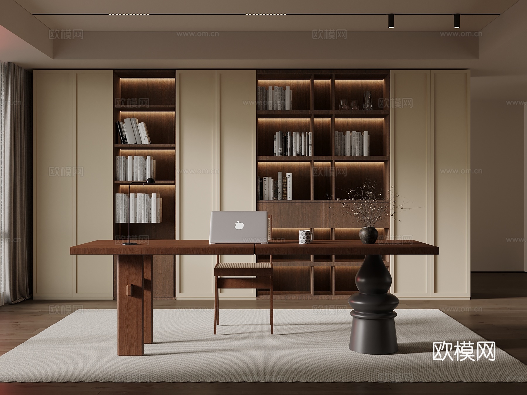 中古风书房su模型