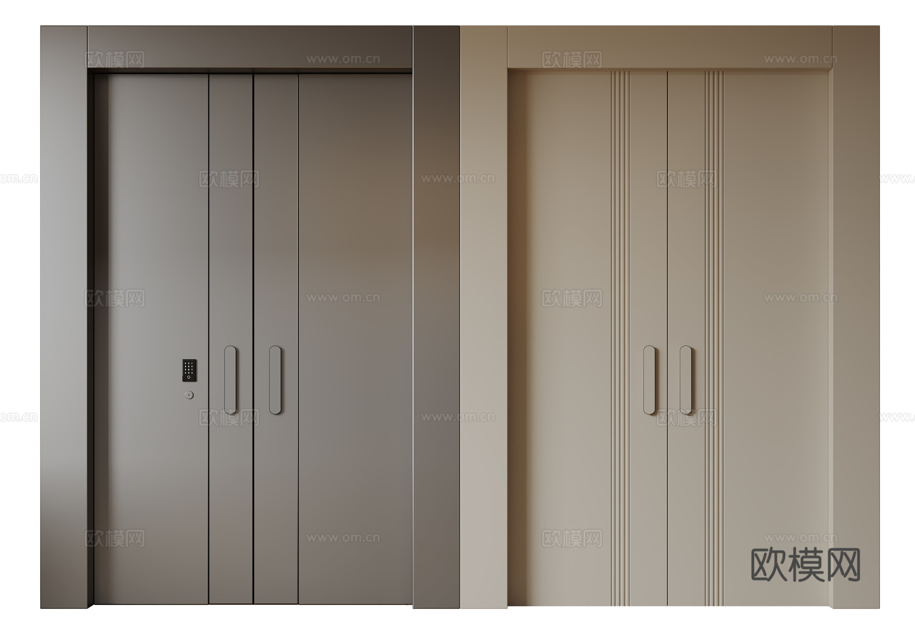 现代极简双开门 中古平开门 入户门 防盗门 通顶对开门 别墅su模型