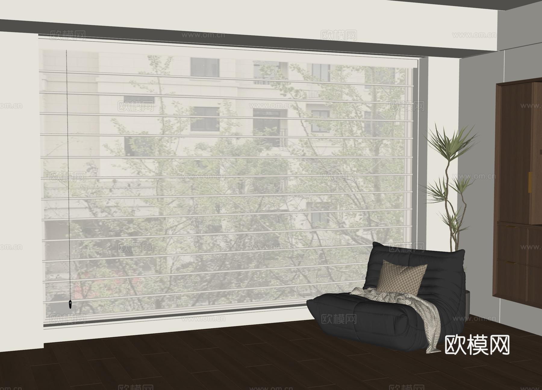 现代香格里拉帘 窗帘 遮光帘 百叶帘 单人沙发su模型