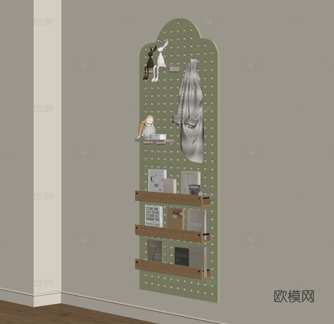 现代奶油风洞洞板 装饰柜su模型