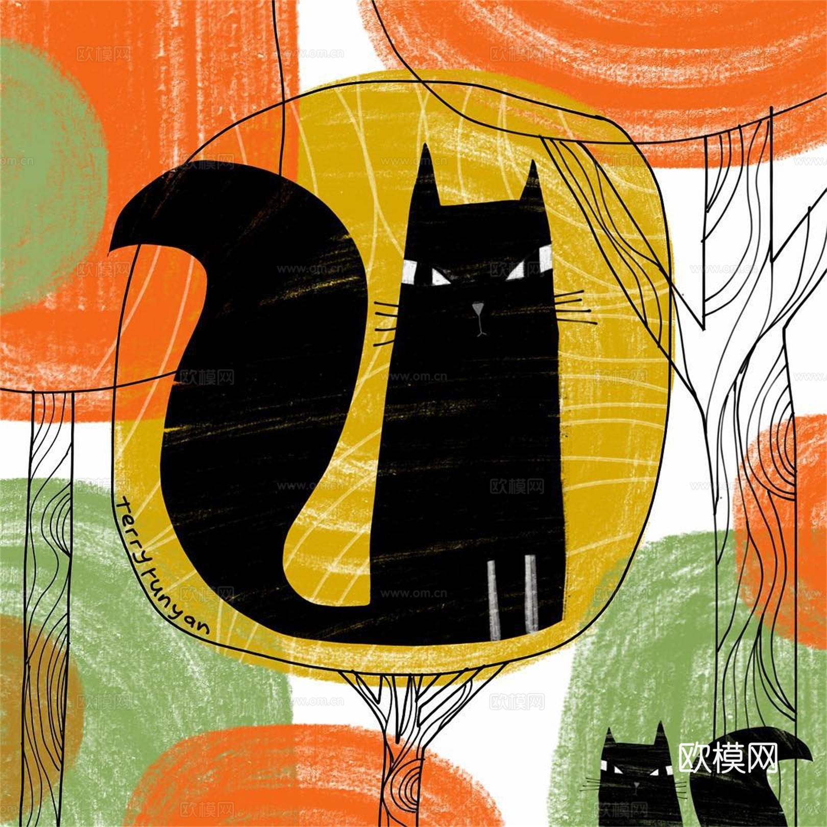 可爱动物手绘创意童趣插画猫咪动物插画治愈系插画可爱儿童插画下载