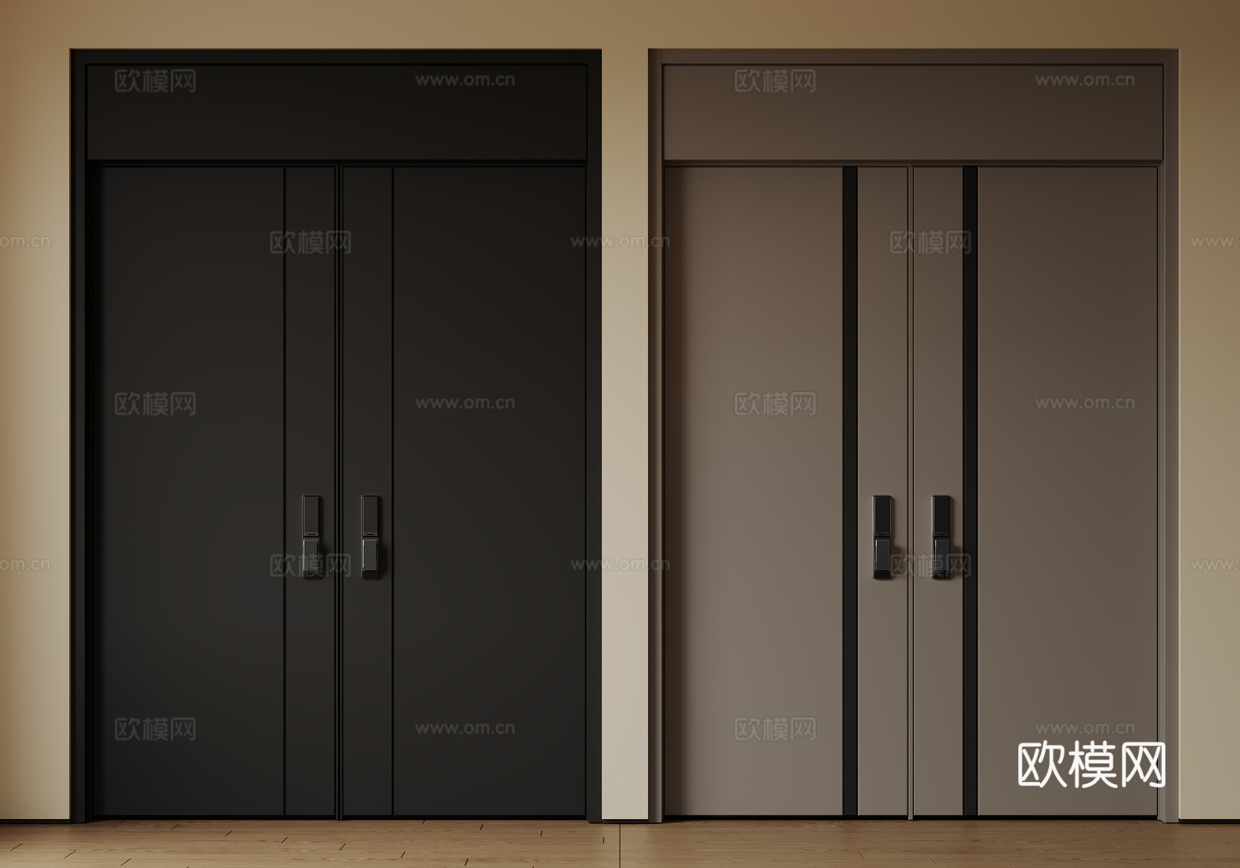 现代极简双开门 中古平开门 入户门 防盗门 通顶对开门 别墅su模型