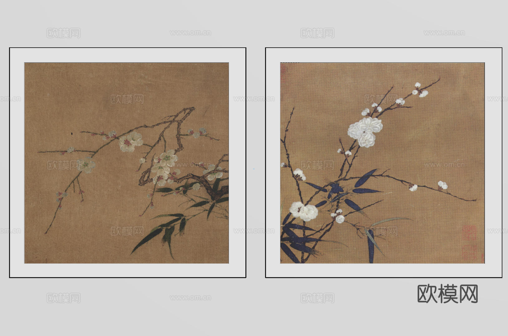 新中式禅意装饰画 宋式挂画 侘寂风挂画 中古风卷轴画 山水字su模型