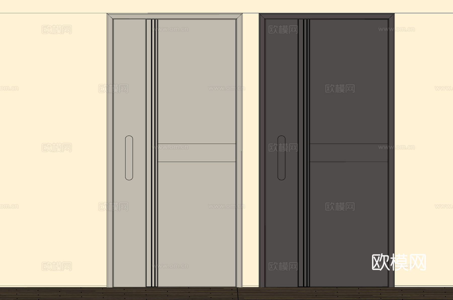 现代极简单开门 中古防盗门 通顶入户门 子母门 密码门 别墅su模型