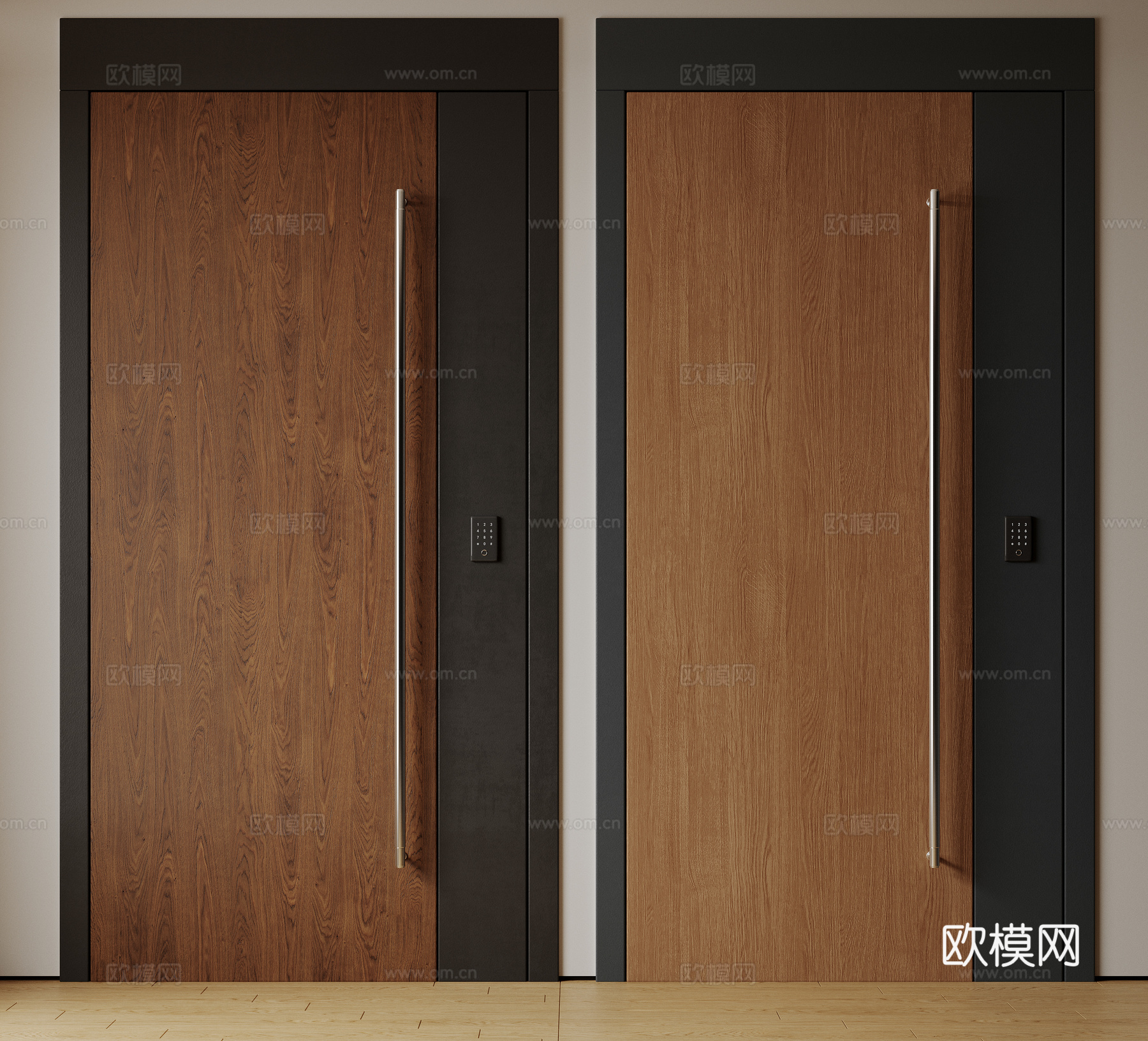 现代极简单开门 中古防盗门 通顶入户门 子母门 密码门 别墅su模型