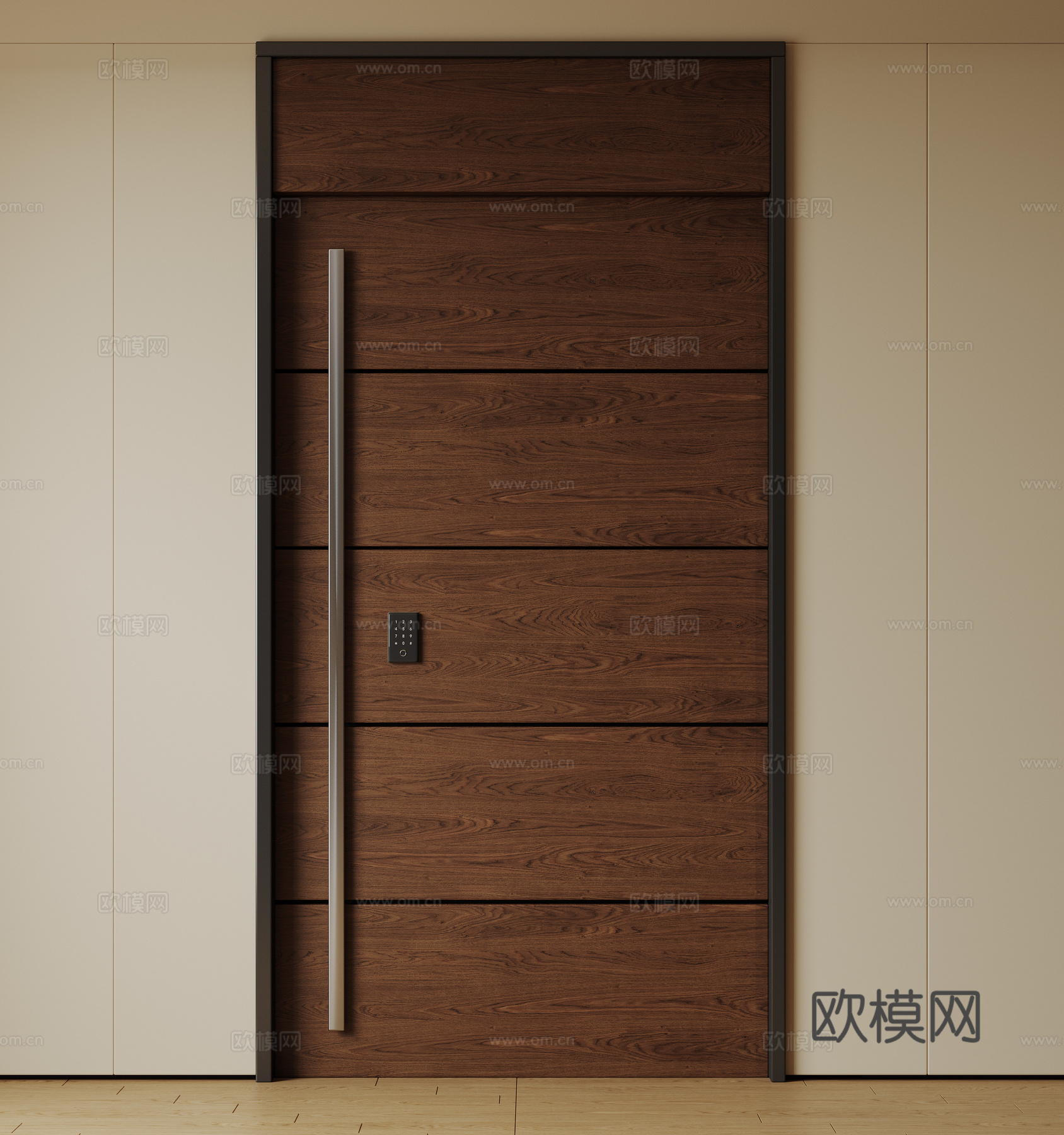 现代极简单开门 中古防盗门 通顶入户门 子母门 密码门 别墅su模型