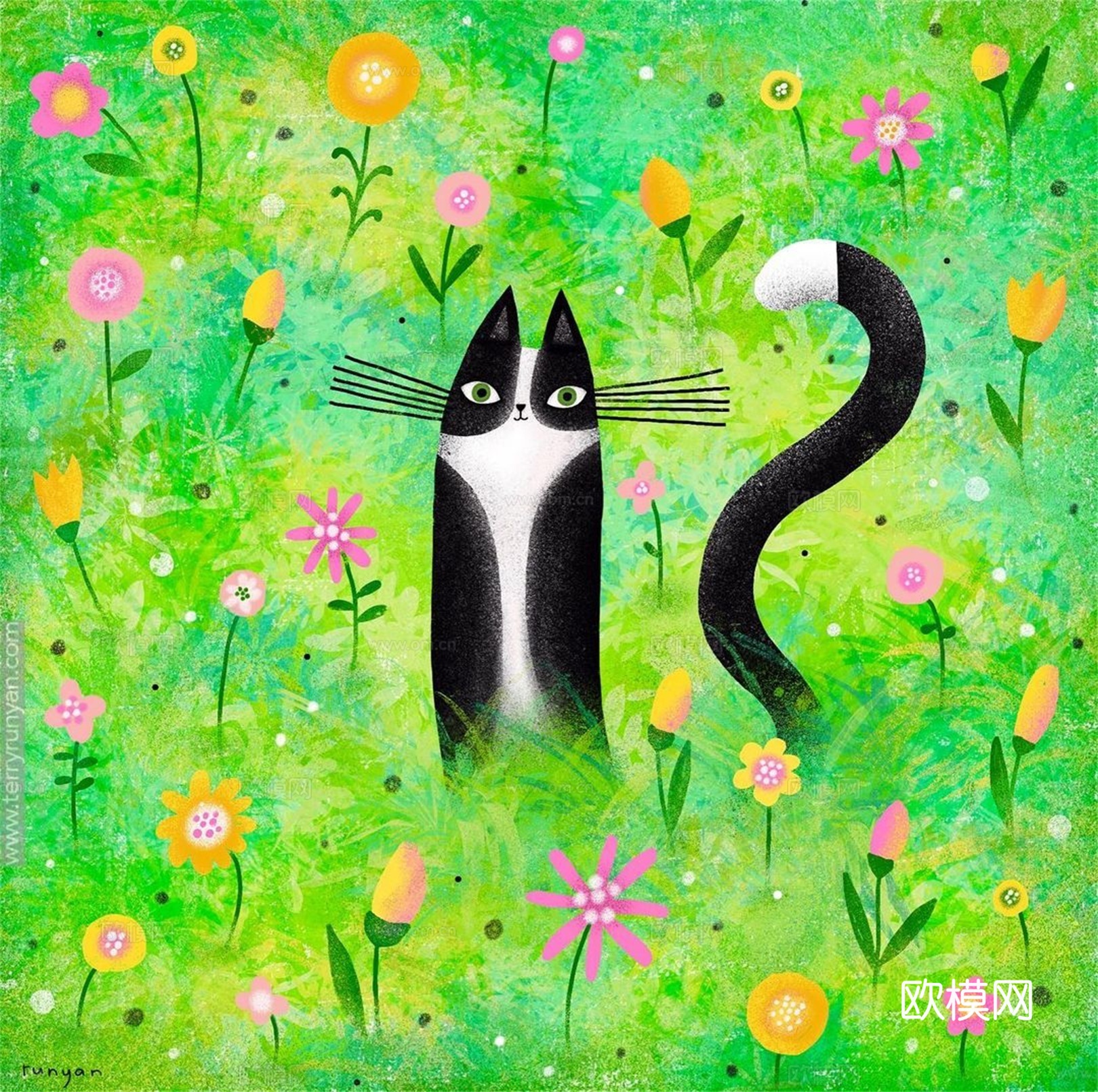 可爱动物手绘创意童趣插画猫咪动物插画治愈系插画可爱儿童插画下载