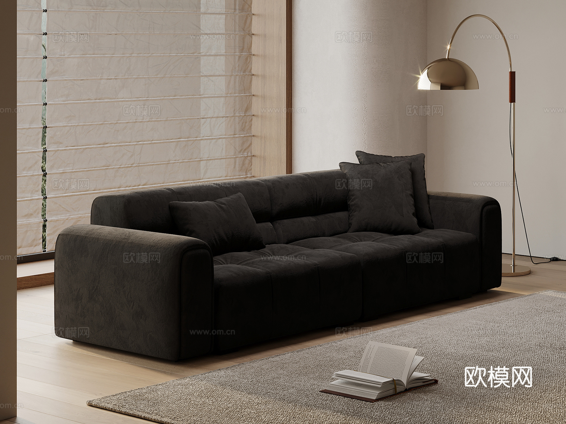 法式复古风多人沙发 直排沙发su模型