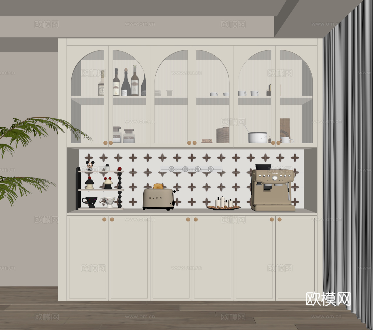 法式奶油风酒柜 餐边柜su模型