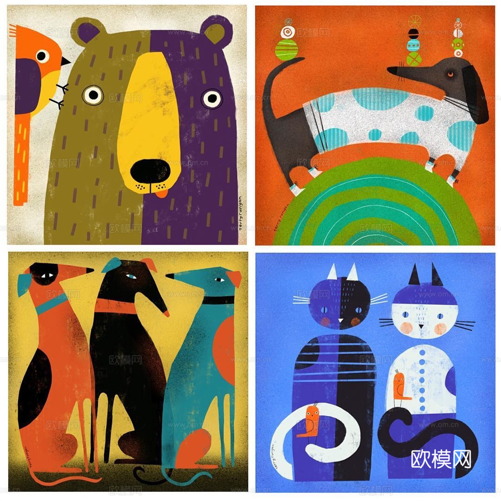 可爱动物手绘创意童趣插画猫咪动物插画治愈系插画可爱儿童插画下载