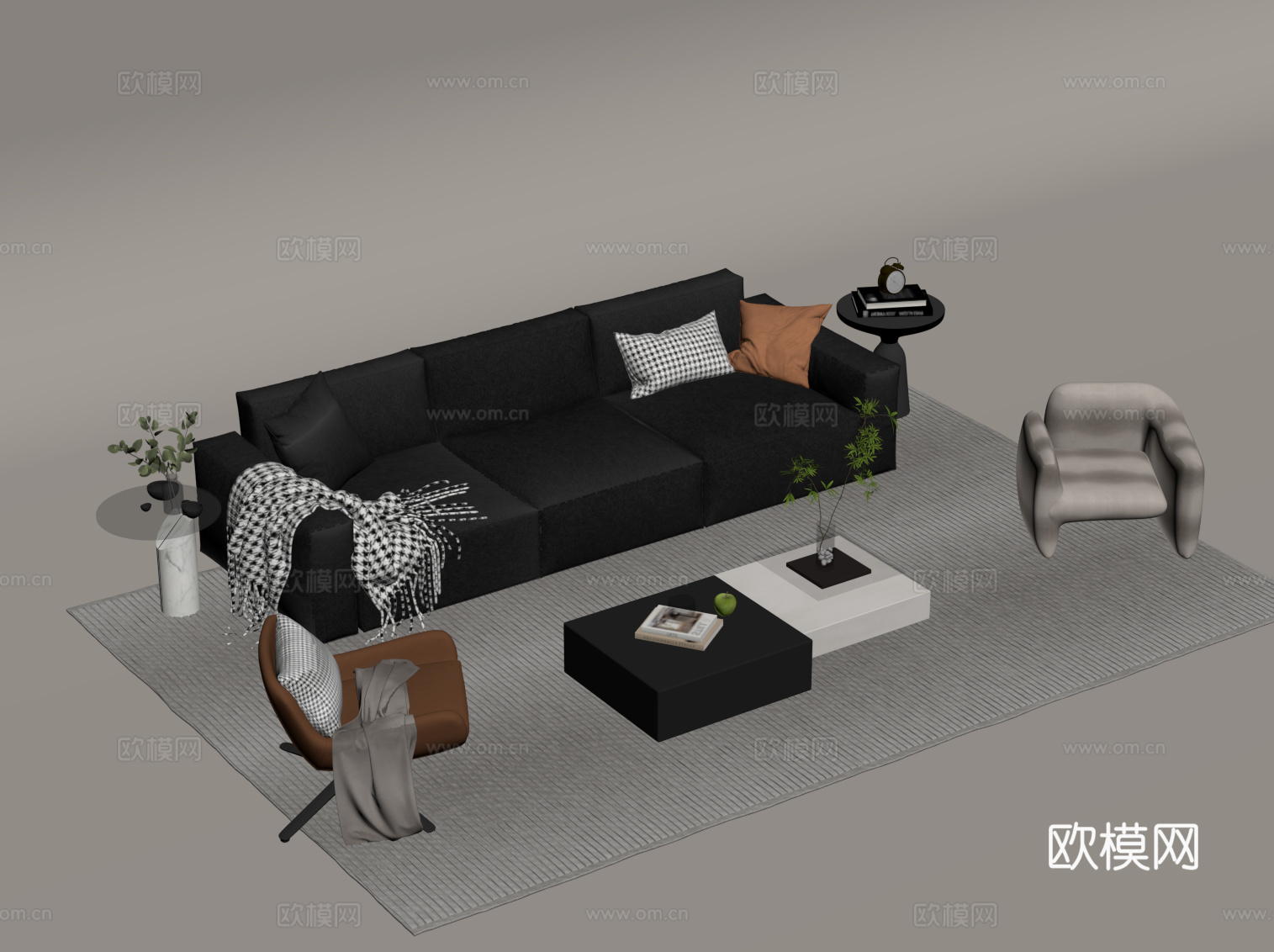 现代意式沙发茶几组合su模型