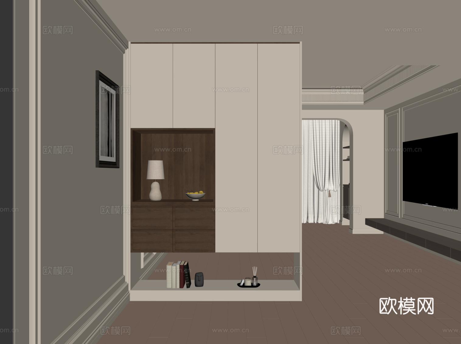 中古风鞋柜 玄关鞋柜su模型