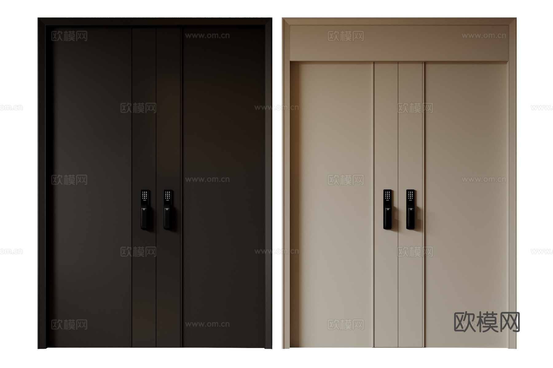 现代极简双开门 中古平开门 入户门 防盗门 通顶对开门 别墅su模型