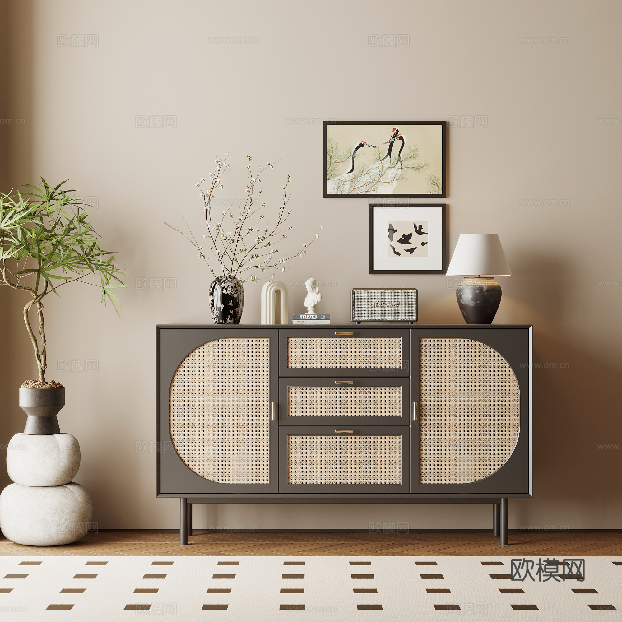 法式复古风玄关柜 边柜 端景柜su模型