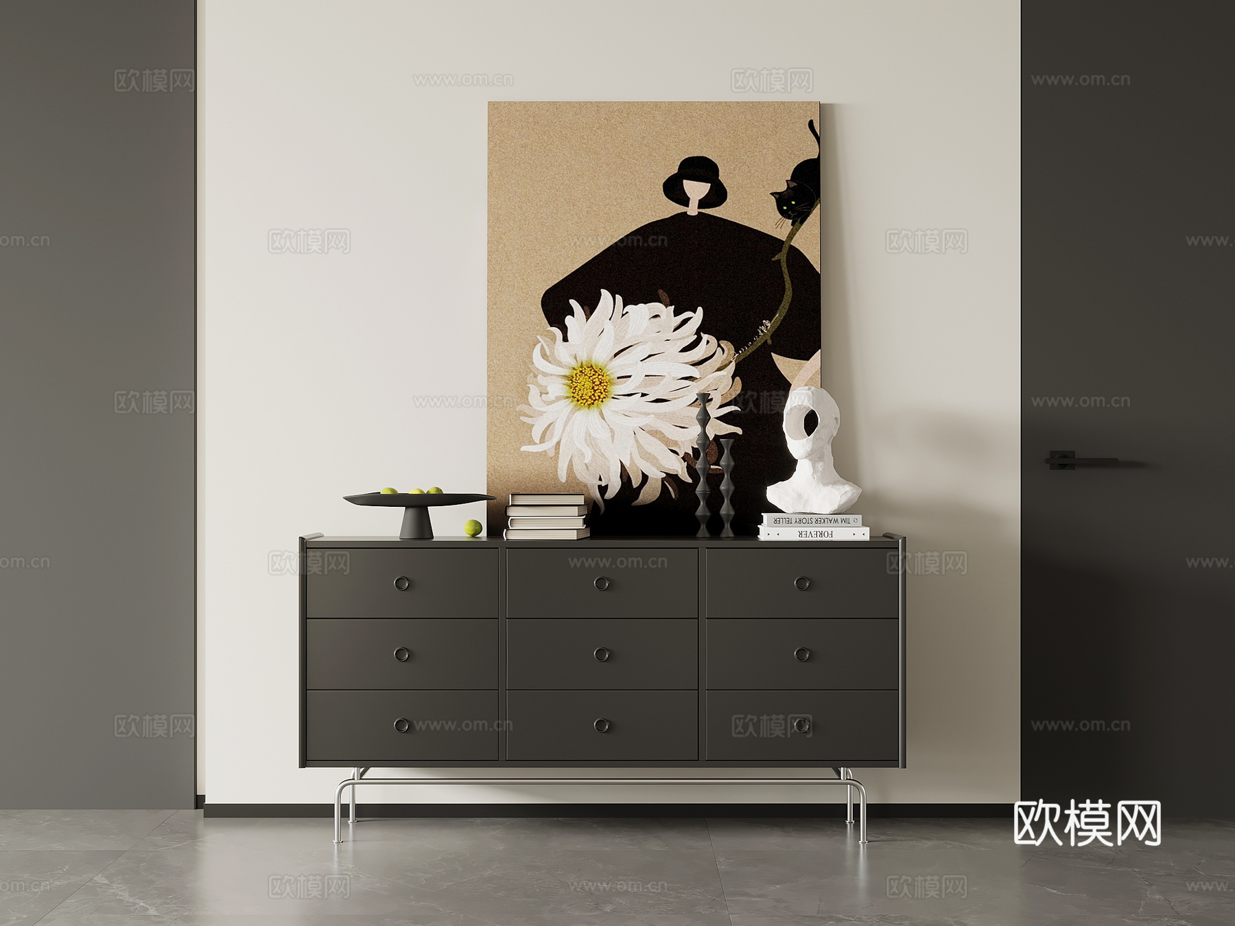 现代复古风玄关柜 端景柜 边柜su模型