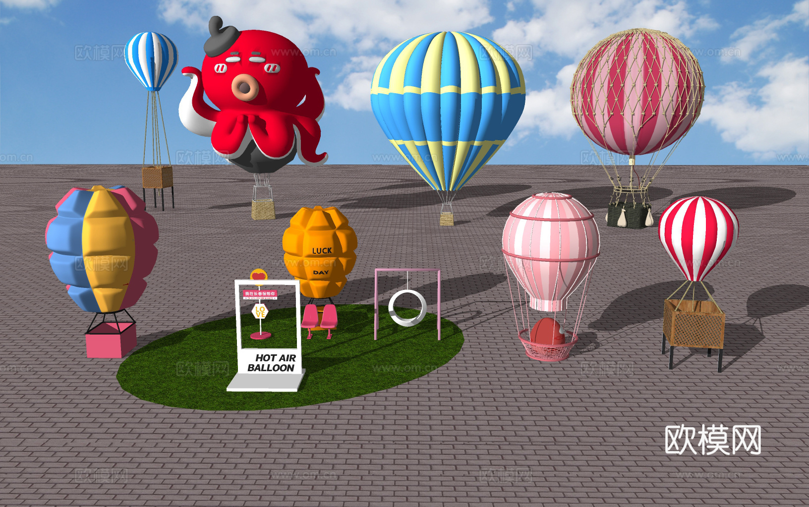 热气球小品su模型