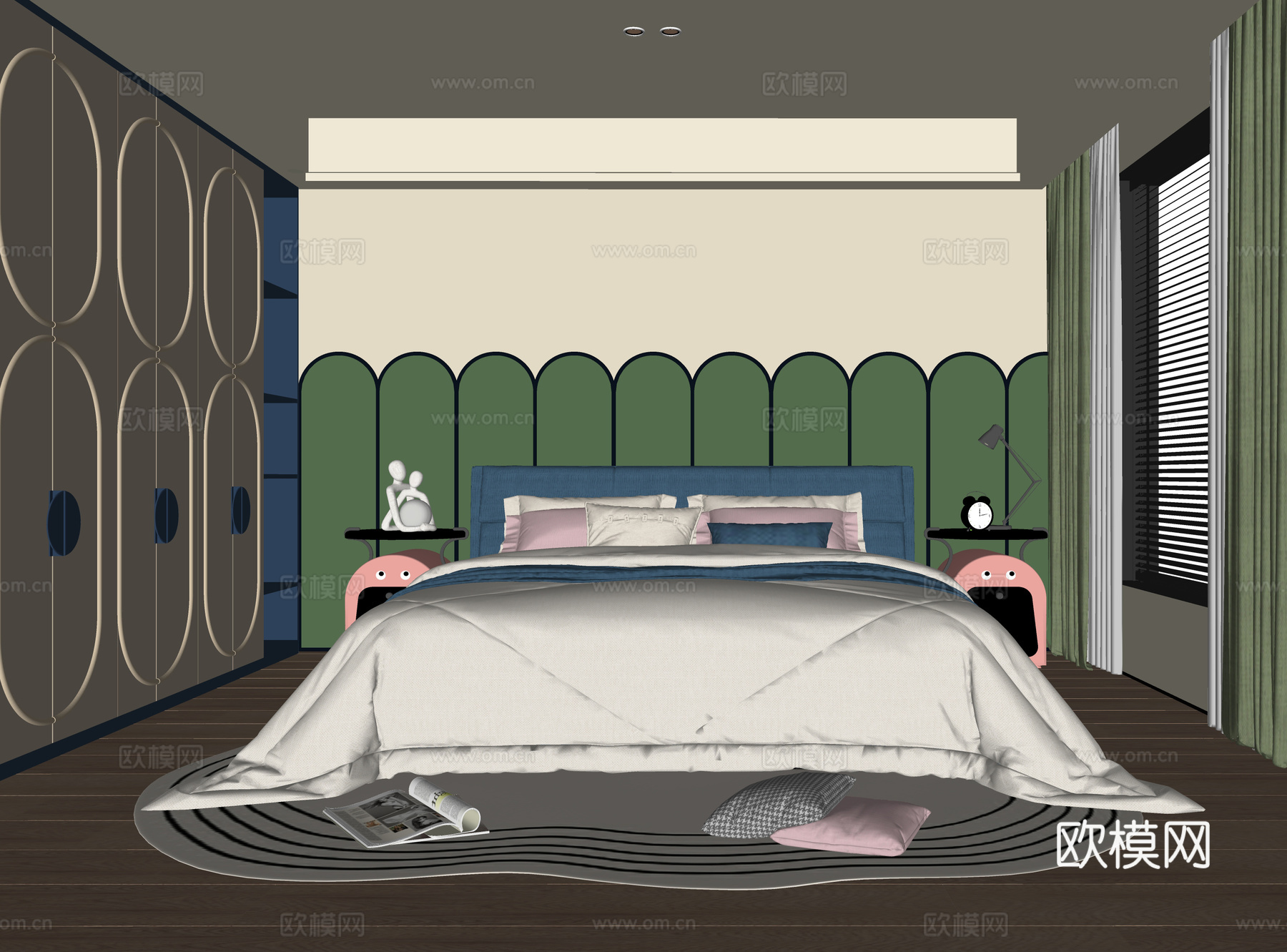 现代儿童房 儿童床su模型