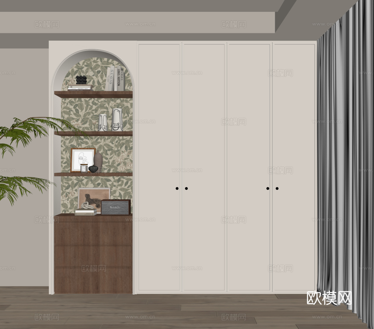 中古风书柜su模型