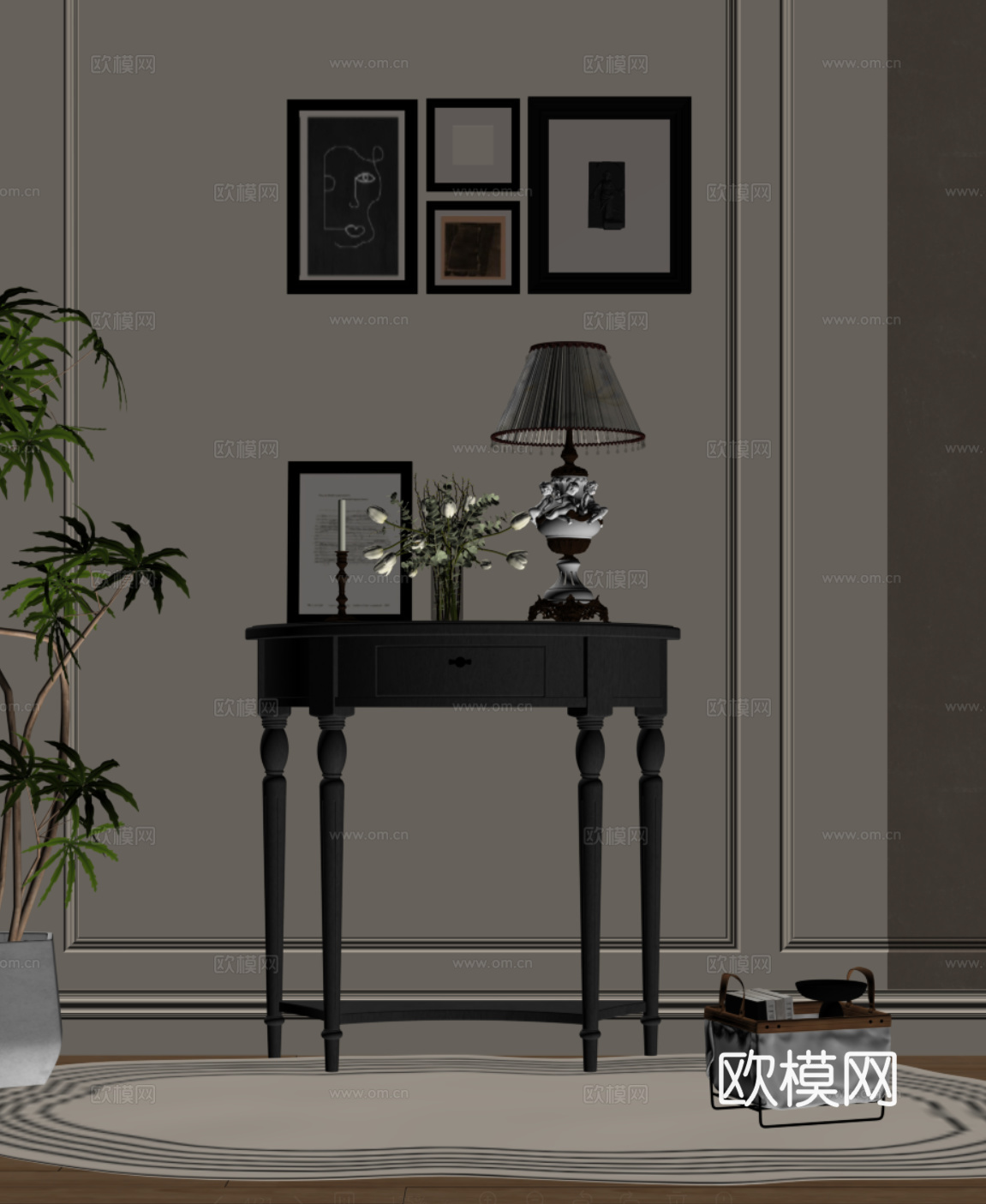 法式复古风玄关柜 端景柜su模型