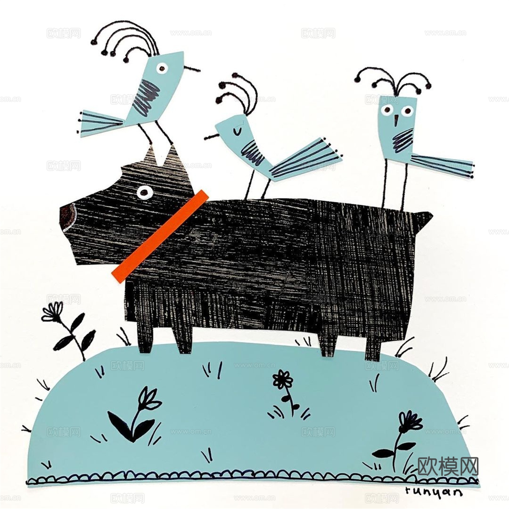 可爱动物手绘创意童趣插画猫咪动物插画治愈系插画可爱儿童插画下载