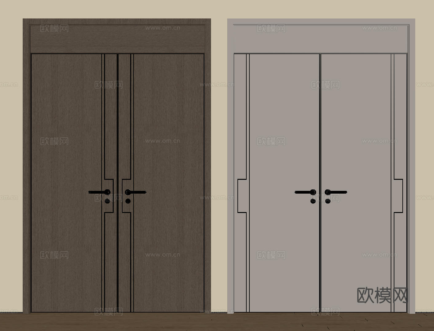 新中式侘寂双开门 中古平开门 入户门 防盗门 通顶对开门 别su模型