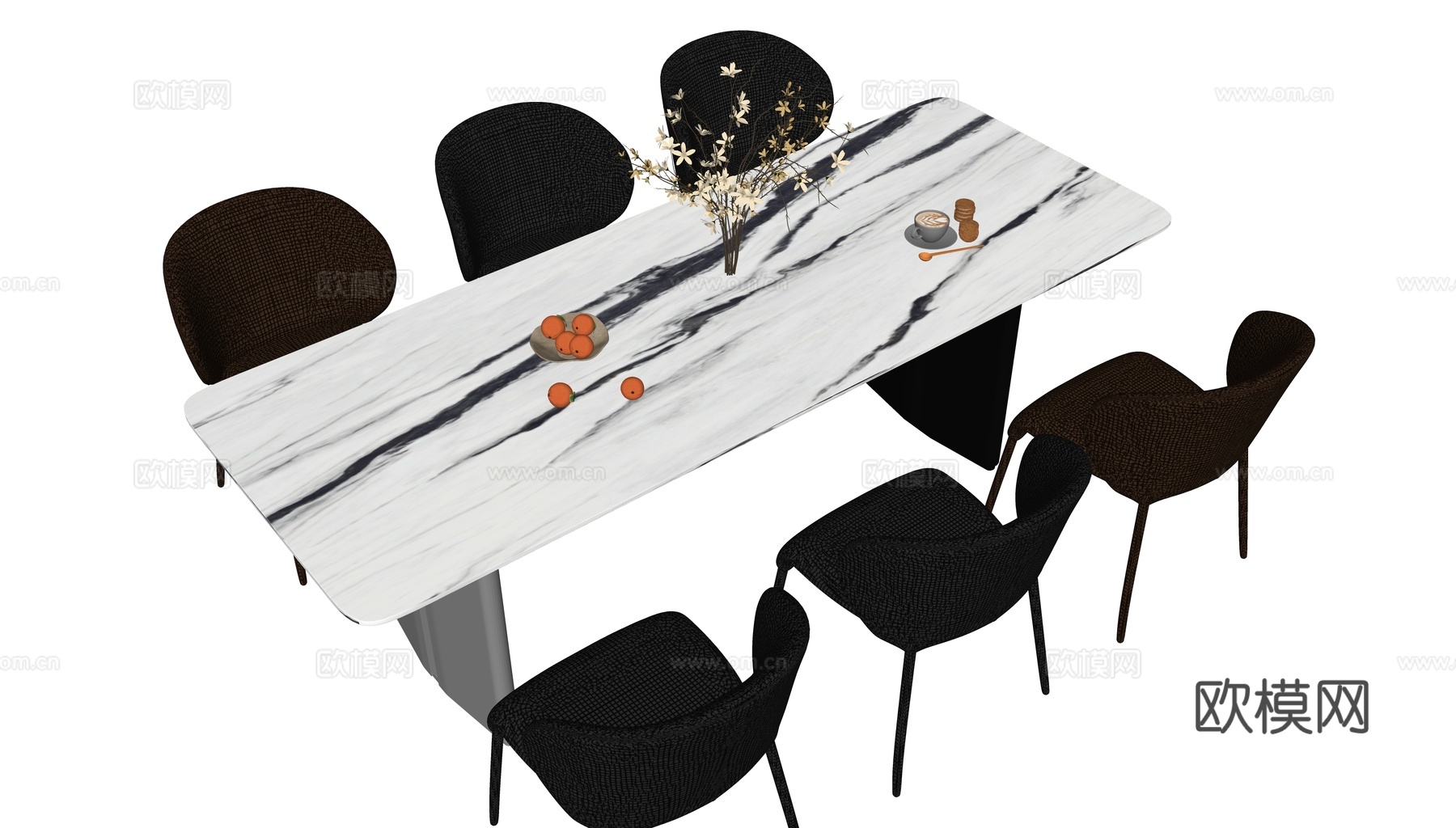 现代极简长餐桌su模型