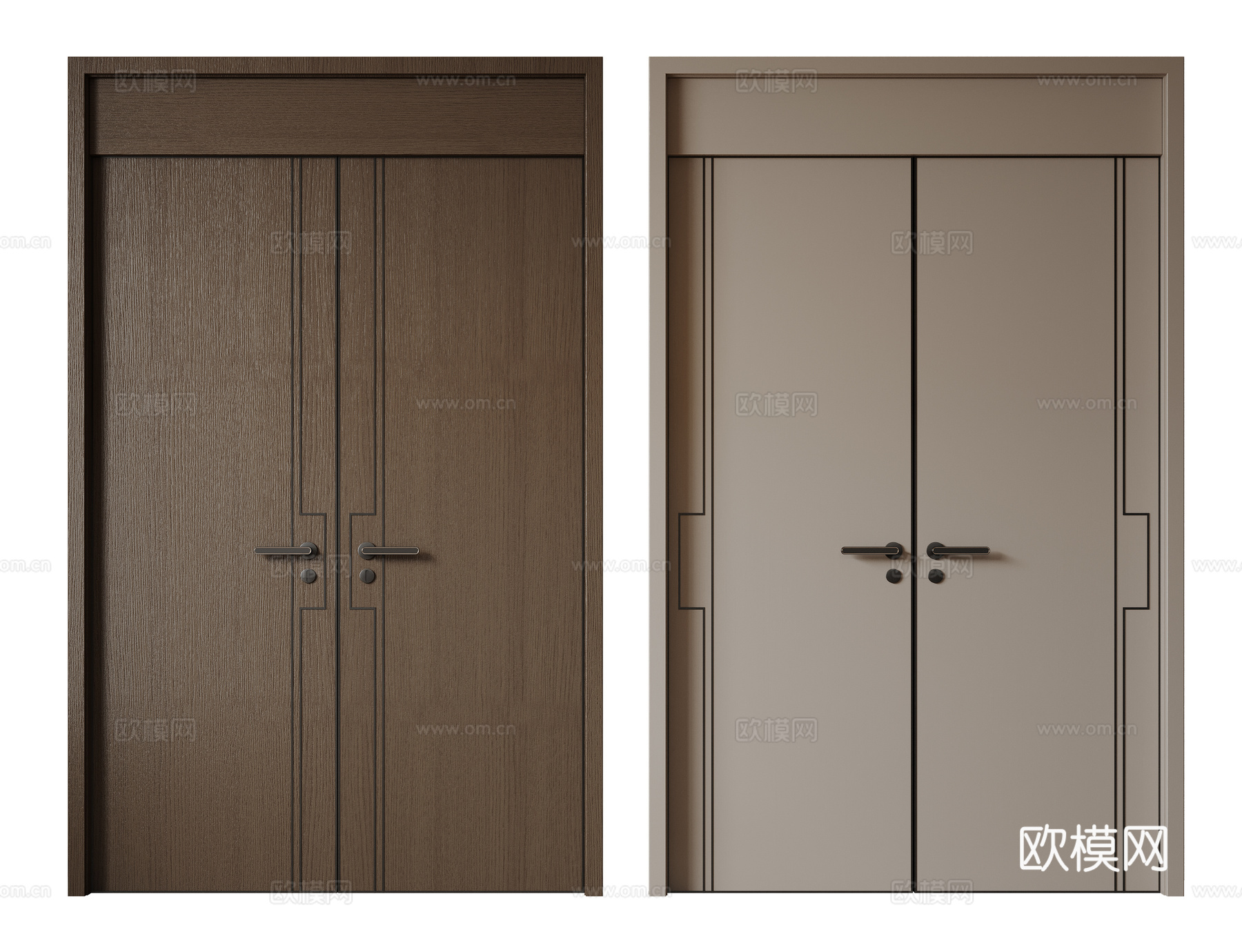 新中式侘寂双开门 中古平开门 入户门 防盗门 通顶对开门 别su模型