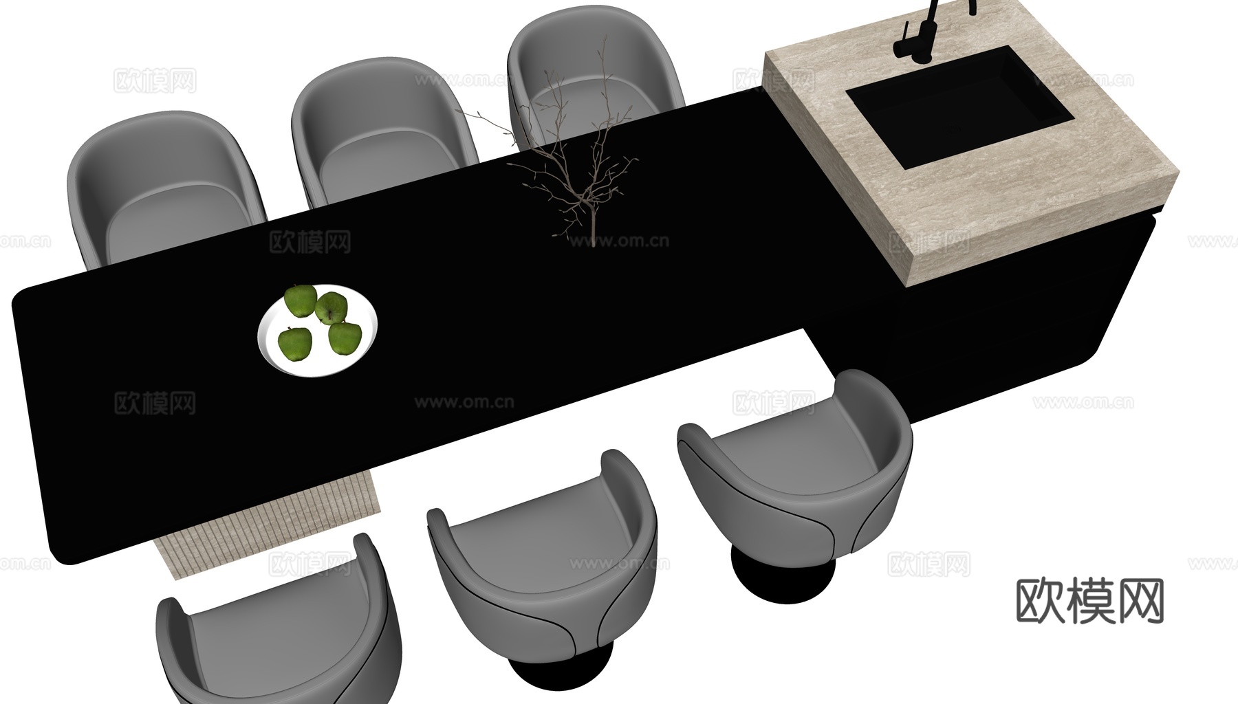 现代极简岛台餐桌su模型