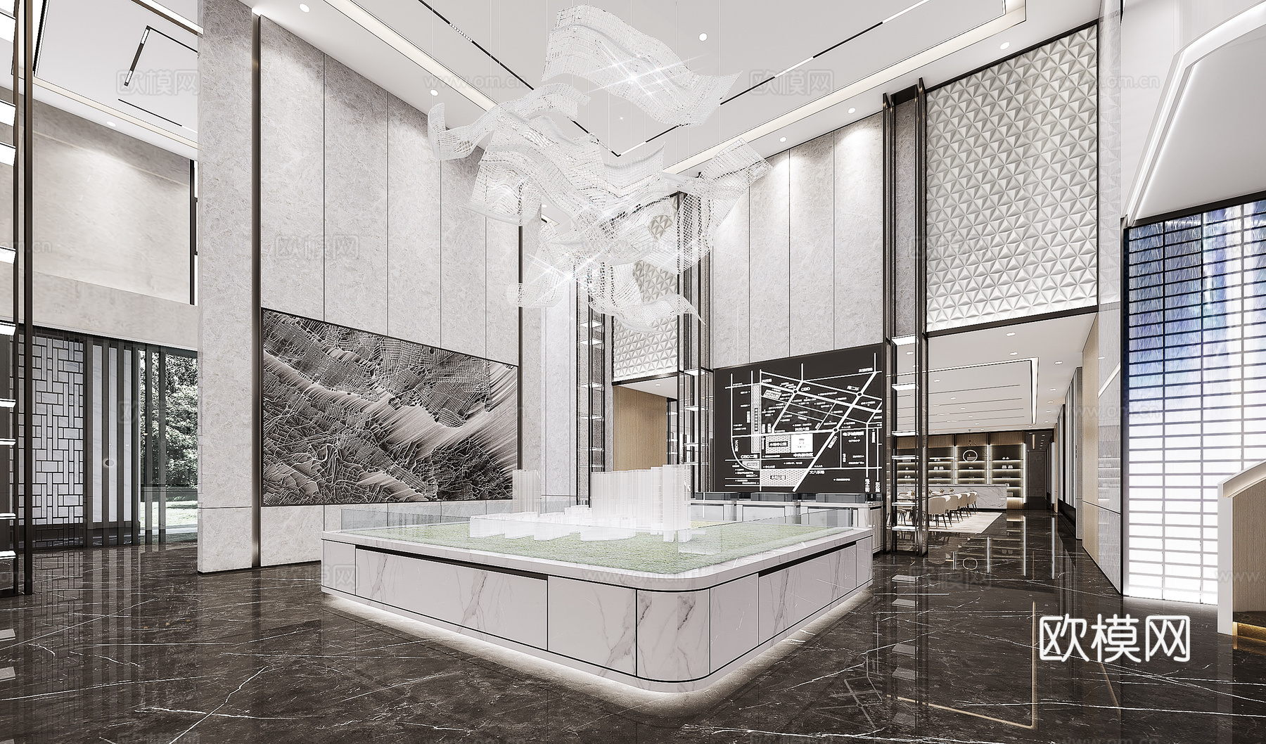 简约售楼部 最新全套施工图 效果图合集cad施工图