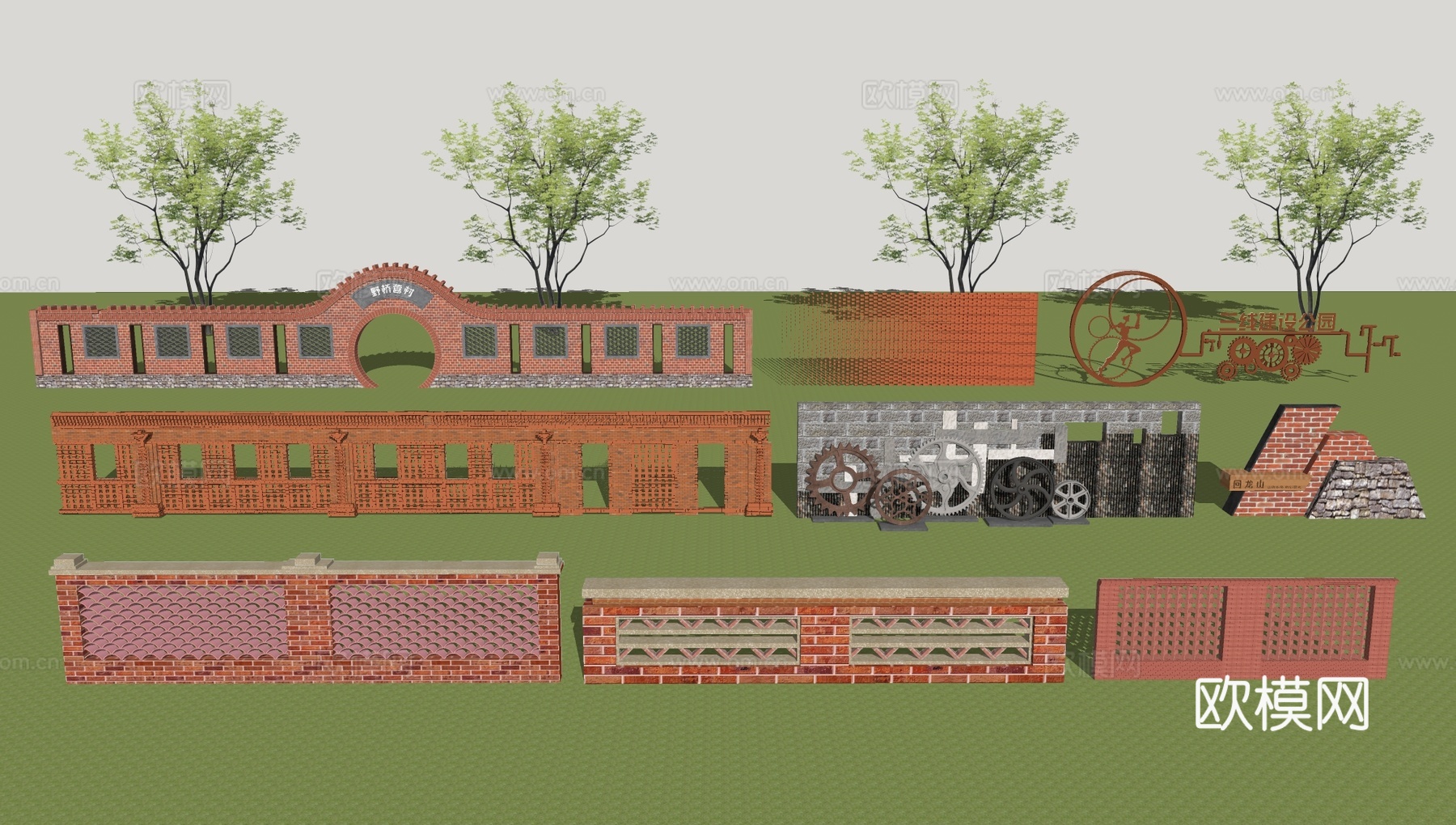 红砖文化墙su模型