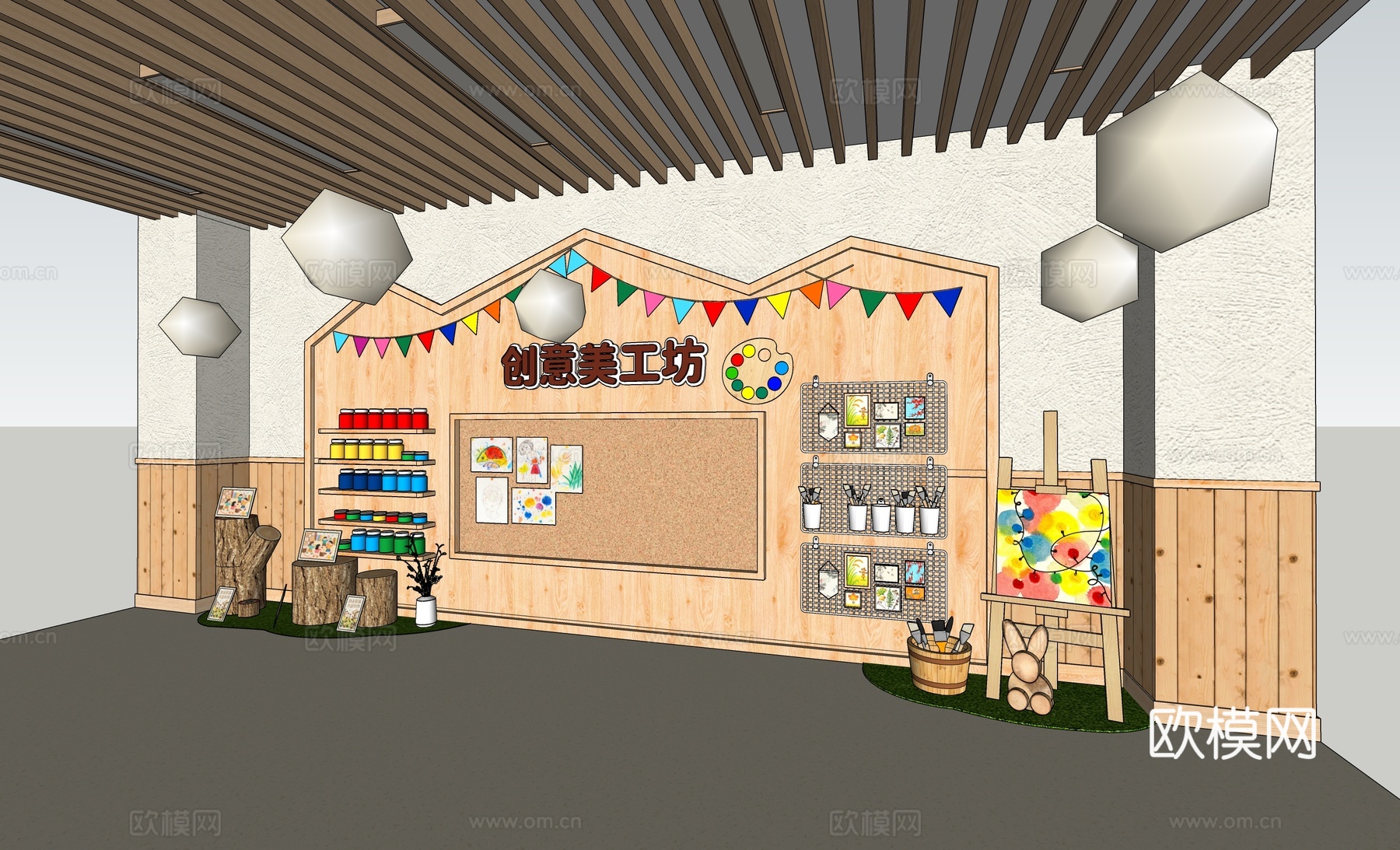 幼儿园文化墙 幼儿园主题墙 幼儿园美术墙su模型