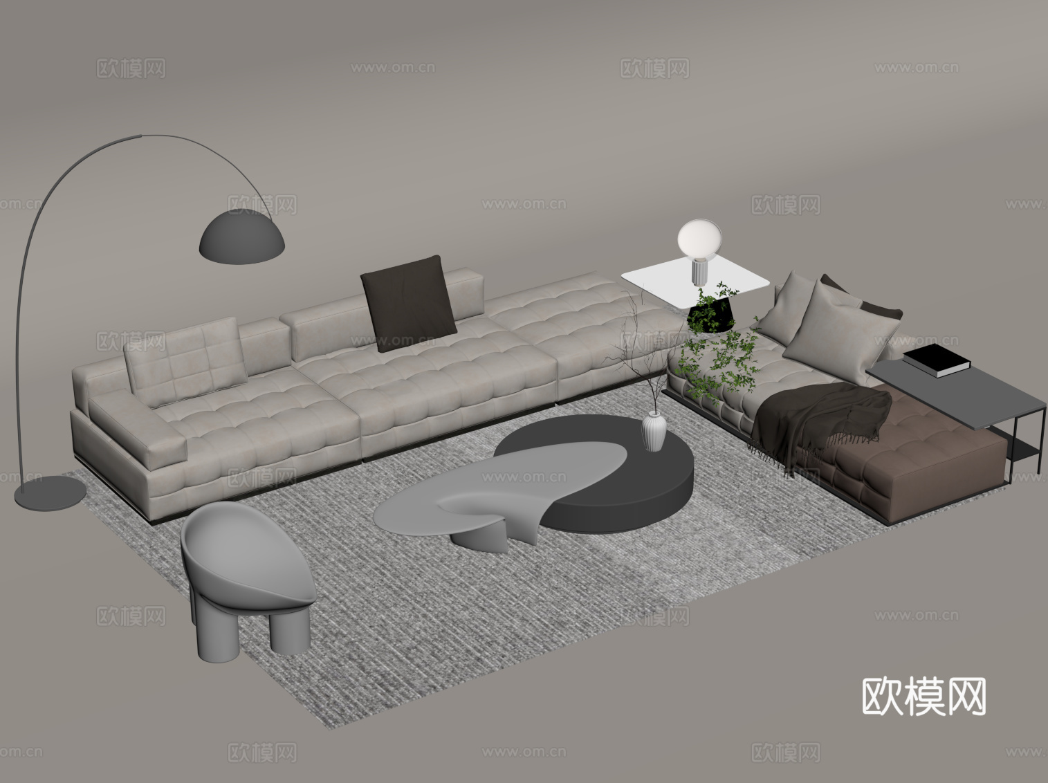 现代意式沙发茶几组合su模型