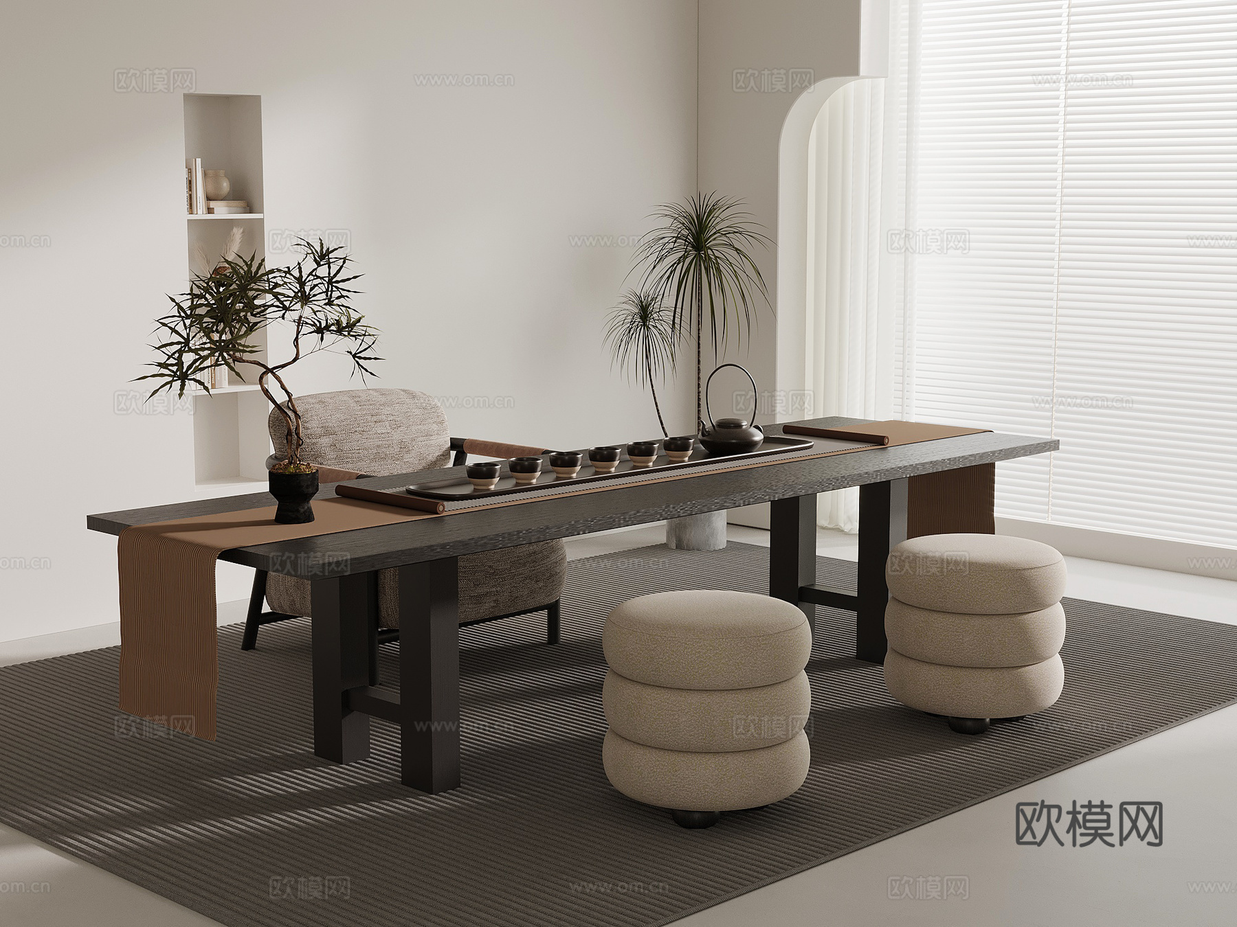 法式中古风茶桌椅 茶台su模型