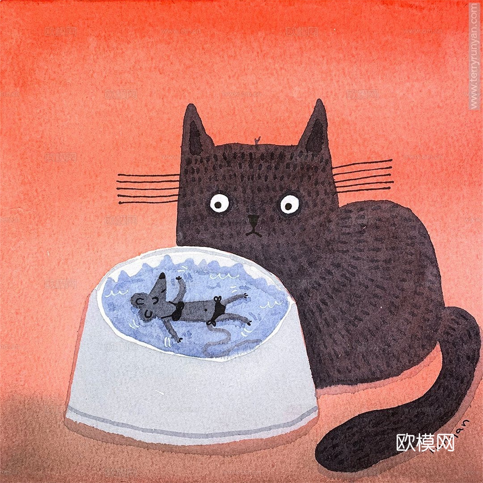 可爱动物手绘创意童趣插画猫咪动物插画治愈系插画可爱儿童插画下载