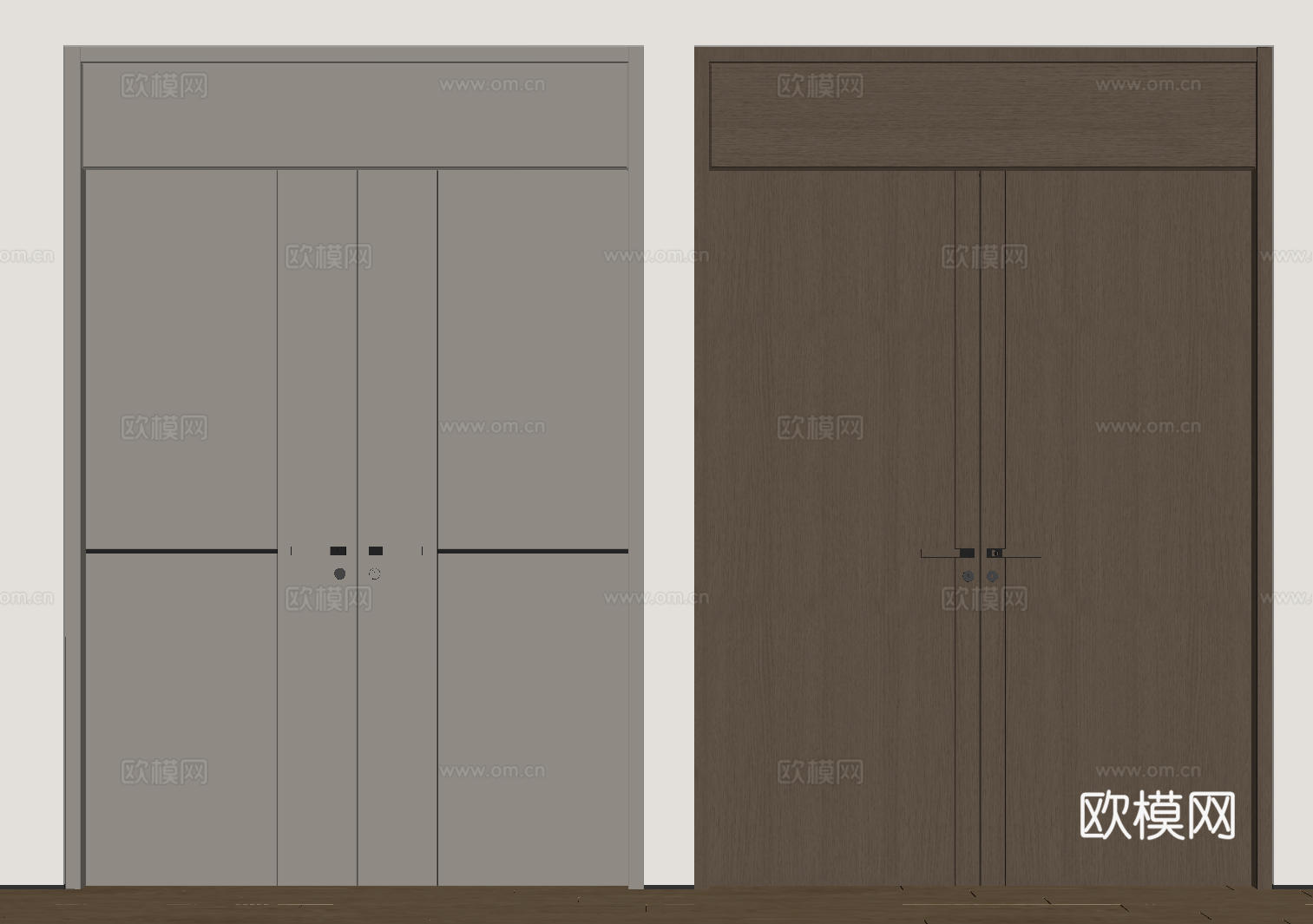 现代极简双开门 中古平开门 入户门 防盗门 通顶对开门 别墅su模型