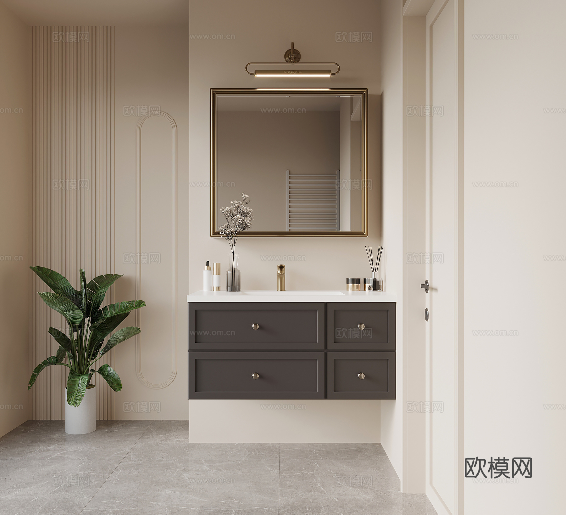 法式复古风浴室柜 洗手台su模型