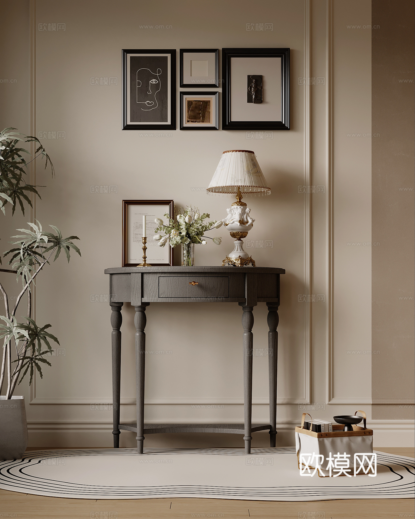 法式复古风玄关柜 端景柜su模型