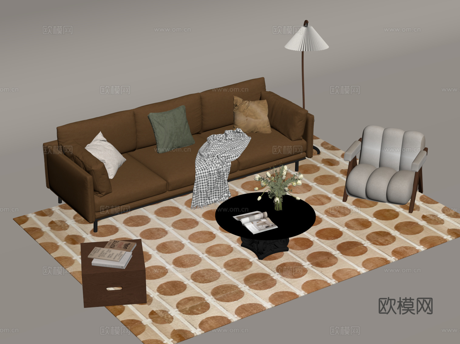 中古风沙发茶几组合su模型