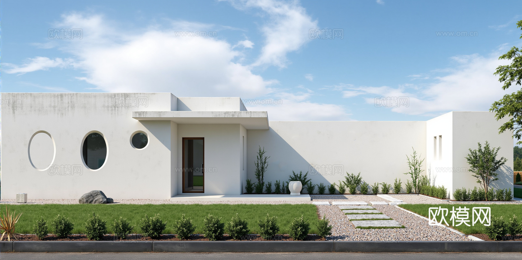 别墅庭院 一楼小院 院子外景 蓝天白云