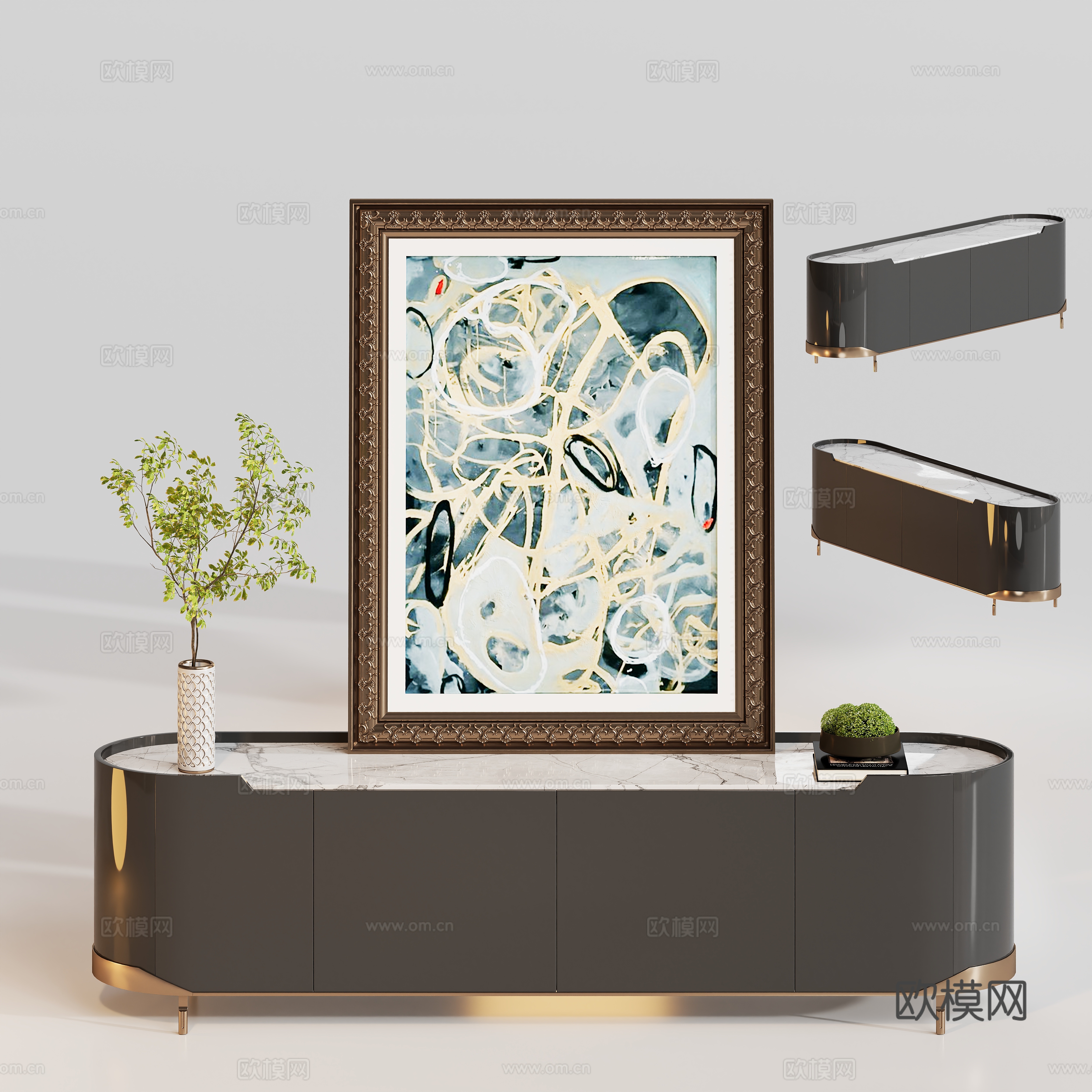 轻奢边柜斗柜玄关柜su模型