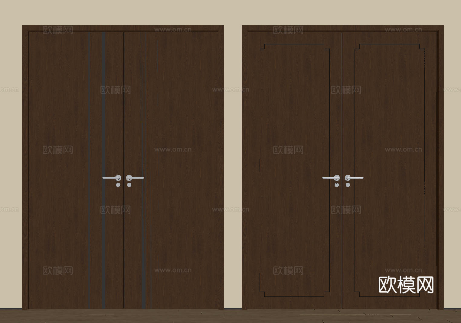 新中式侘寂双开门 中古平开门 入户门 防盗门 通顶对开门 别su模型