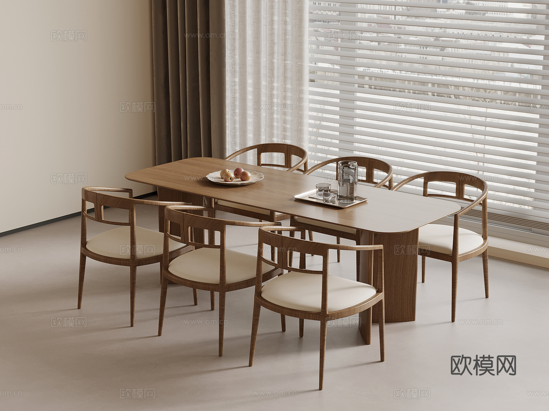 中古风餐桌椅su模型
