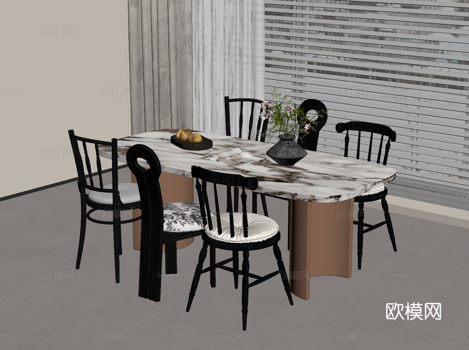 法式中古风餐桌椅su模型