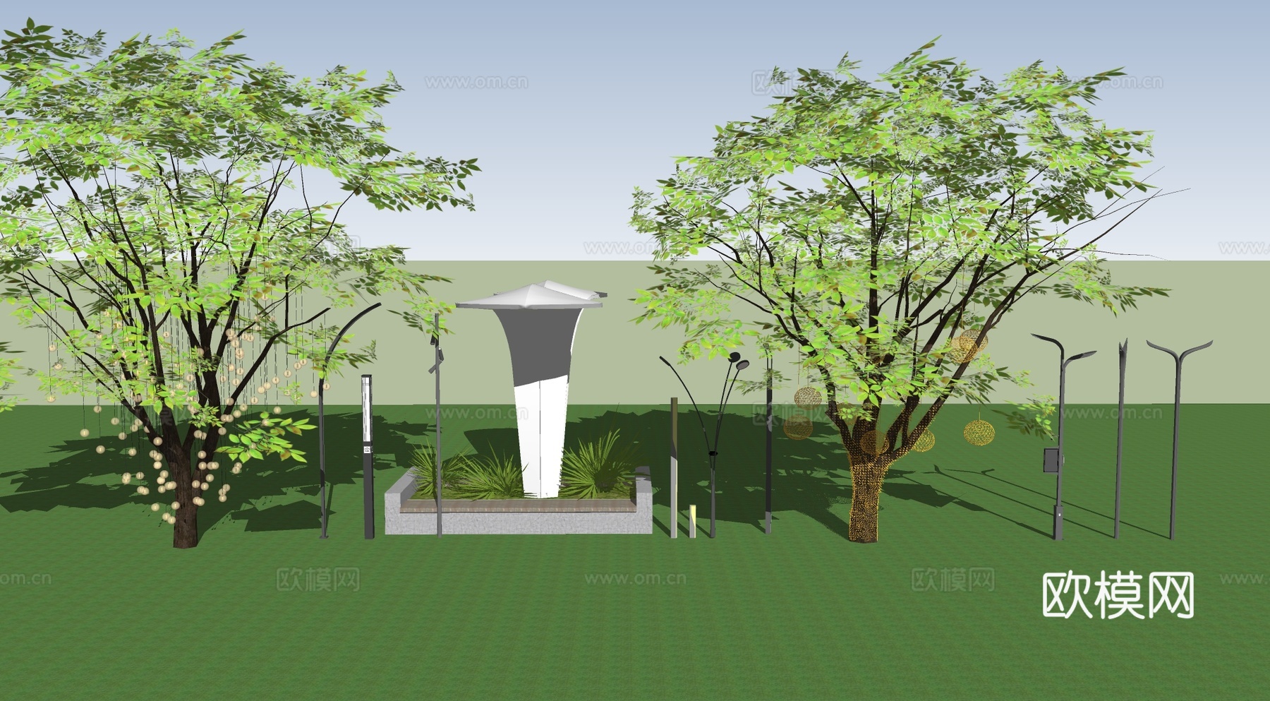 现代户外路灯商业街广场照明灯高杆灯庭院景观灯su模型