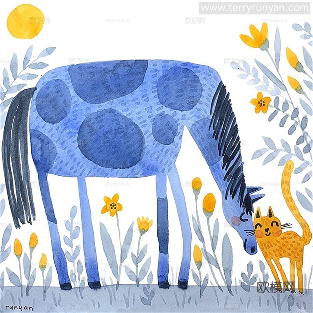 可爱动物手绘创意童趣插画猫咪动物插画治愈系插画可爱儿童插画下载