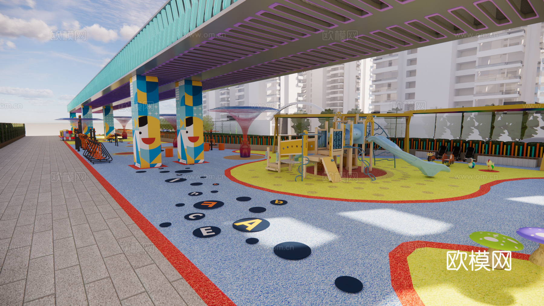 桥下空间平面图效果图  儿童桥下空间平面图cad施工图