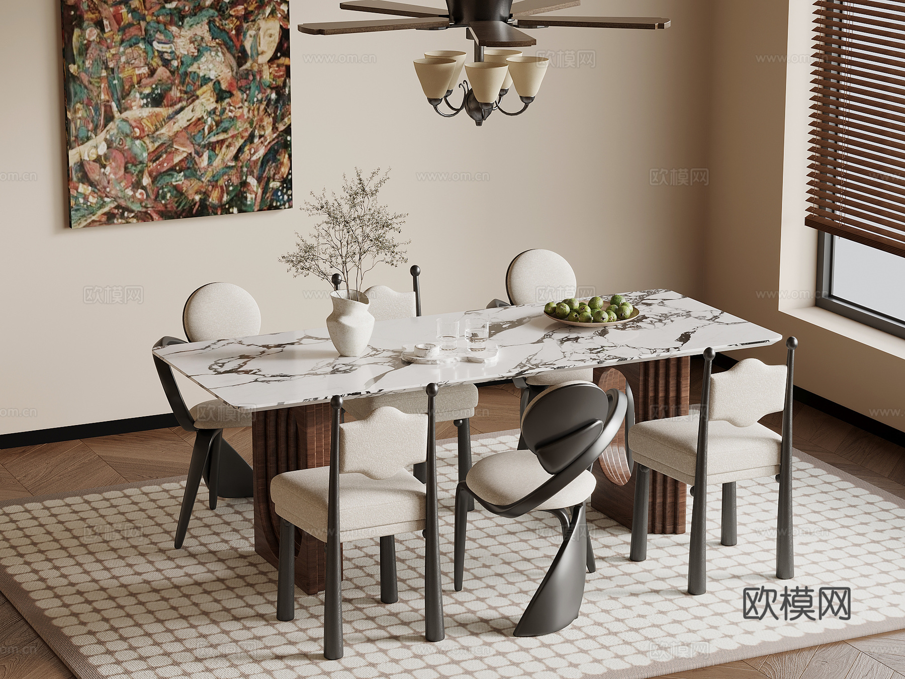 法式复古风餐桌椅su模型
